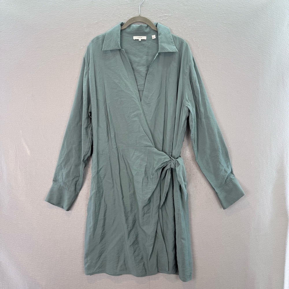 Vince women’s warp collared Long sleeve v neck mini dress viscose blend green XL - Picture 5 of 11